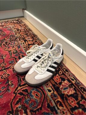 adidas Samba White with Black Stripes and Gray Suede Accents